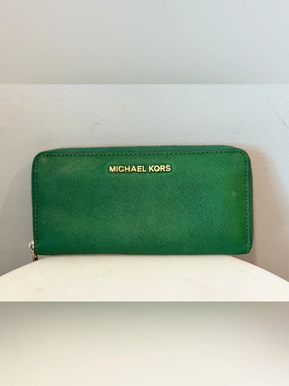 Michael Kors Green  Zip Wallet with Gold Logo